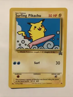 Surfing Pikachu # 28 Black Star Promo WOTC Rare Pokemon Card - Image 1