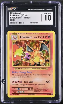 CGC 10 CHARIZARD HOLO 11/108 XY EVOLUTIONS 2016 POKEMON GEM MINT - Image 1