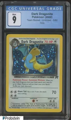 2000 Pokemon Team Rocket Unlimtied #5/82 Dark Dragonite Holo CGC 9 MINT - Image 1