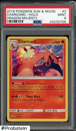 2018 Pokemon Sun & Moon Dragon Majesty #3 Charizard Holo PSA 9 MINT - Image 1