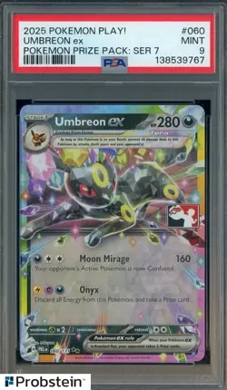 2025 Pokemon Play! Prize PackSer 7 #060 Umbreon Ex PSA 9 MINT - Image 1