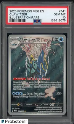 2025 Pokemon MEG EN #141 Clawitzer Illustration Rare PSA 10 GEM MINT - Image 1