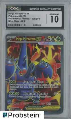 2025 Pokemon Phantasmal Flames #108/094 Mega Heracross Ex Holo CGC 10 - Image 1