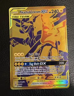 Pokemon Pikachu and Zekrom GX Tag Team Gold Full Art Promo Card SM248 - Image 1