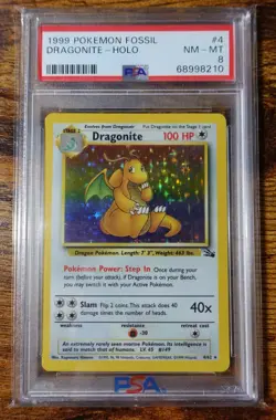 Dragonite 4/62 PSA 8 Holo Rare Fossil Pokemon Card Graded - Image 1