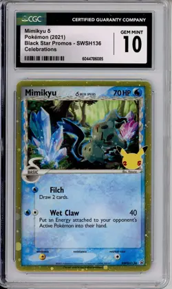 Pokemon Graded: Mimikyu #SWSH136 Celebrations Promo (2021) Holo CGC 10 - Image 1