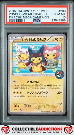 2015 Pokemon Japanese Xy Promo #203 Poncho Pikachu Mega Campaign PSA 10 - Image 1