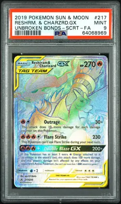 Reshiram & Charizard GX Unbroken Bonds Secret Rare #217 PSA 9 - Image 1