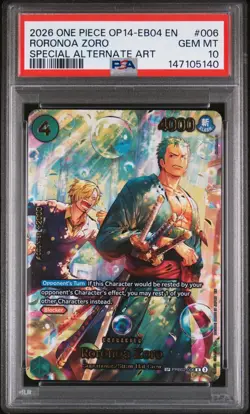 Roronoa Zoro (SP) - PRB02-006 - The Azure Sea's Seven (OP14) PSA 10 Bubble Zoro - Image 1