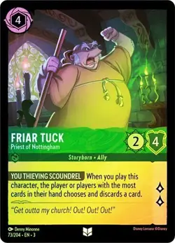 Disney Lorcana Friar Tuck 73/204 Into The Inklands Cold Foil Uncommon Card NM - Image 1