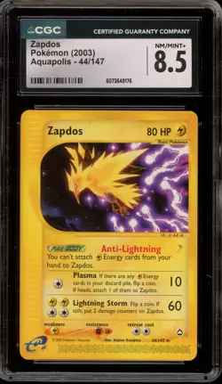Pokemon Zapdos Aquapolis NON Holo Rare #44 CGC 8.5 - Image 1