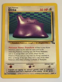 Ditto Pokemon Card NM/MT Fossil Set Non-Holo Rare 18/62 Unlimited WOTC Pokemon - Image 1