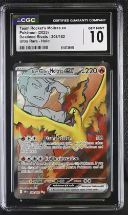 CGC 10 Team Rocket’s Moltres ex 208/182 Destined Rivals Ultra Rare Holo Pokemon - Image 1