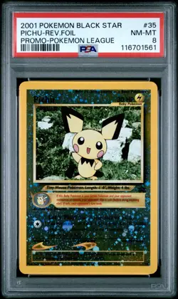 2001 POKEMON PROMO BLACK STAR POKE LEAGUE #35 PICHU-REVERSE FOIL PSA 8 NM-MT✨ - Image 1