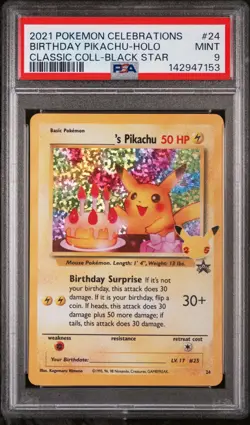 2021 POKEMON CELEBRATIONS CLASSIC COLL #24 BIRTHDAY PIKACHU-HOLO PSA 9 - Image 1