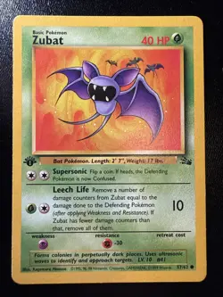 FREE SHIPPING 1999 Pokemon Fossil Zubat 1st Edition 57/62 - Image 1