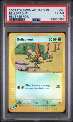 2003 POKEMON AQUAPOLIS #45 BELLSPROUT-REVERSE FOIL PSA 6 - Image 1