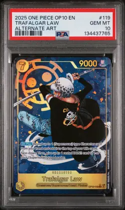 2025 ONE PIECE OP10-ROYAL BLOOD ALTERNATE ART #119 TRAFALGAR LAW PSA 10 - Image 1