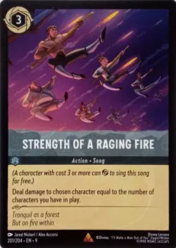 201/204 STRENGTH OF A RAGING FIRE EN9 RARE DISNEY LORCANA CARD - Image 1