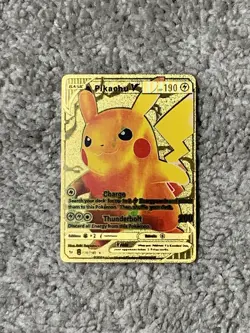 Super Rare Red Pikachu V HP190 Charge Gold Foil Fan Art Card - Image 1