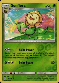 Sunflora Rare SM Cosmic Eclipse 8/236 Grass Reverse Holo Pokemon Card - Image 1