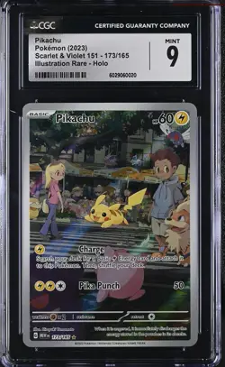 CGC 9 Pikachu Scarlet & Violet 151 Pokemon Card 173 Illustration Rare 2023 Mint - Image 1