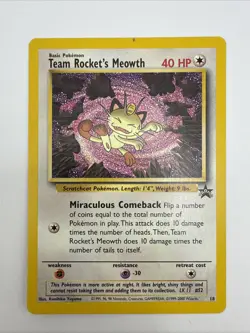 Team Rocket's Meowth 18 Black Star Promo Regular Rare Vintage Pokemon Card - Image 3