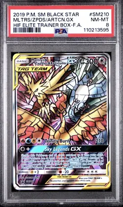 2019 POKEMON SM BLACK STAR PROMO FULL ART/MOLTRES & ZAPDOS & ARTICUNO GX PSA 8 - Image 1