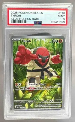 132411653 Throh 2025 Pokemon Black Bolt #128/086 Illustration Rare PSA 9 - Image 1