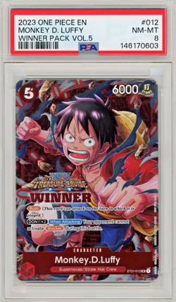MONKEY D. LUFFY WINNER VOL.5 TREASURE CRUISE STAMP 2023 ONE PIECE PROMO PSA 8 - Image 1
