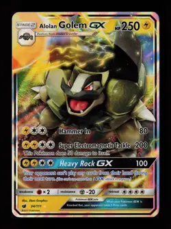 Alolan Golem GX 34/111 Ultra Rare Holo SM - Crimson Invasion Pokemon Card - Image 1