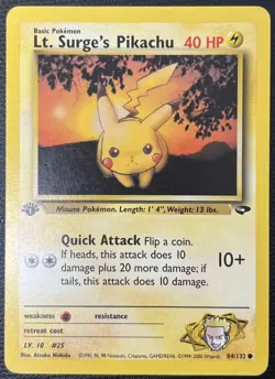 Lt. Surge's Pikachu 84/132 1st Edition Gym Challenge Pokemon Card LP - Image 1