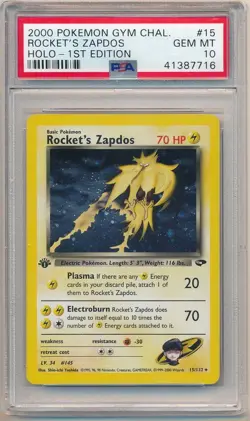 2000 POKEMON GYM CHALLENGE HOLO 1ST EDITION #15 ROCKET'S ZAPDOS PSA 10 GEM MINT - Image 1