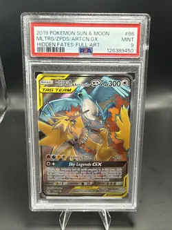 Pokemon 2019 Moltres & Zapdos & Articuno GX 66/68 Hidden Fates Full Art PSA 9 - Image 1