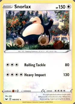 Snorlax 140/202 Rare - Pokemon SWSH01: Sword & Shield Base Set LP-NM - Image 1