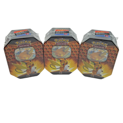 Lot of (3) Pokemon TCG Hidden Fates Raichu GX Tin Factory Sealed 12 Total Packs - Image 1