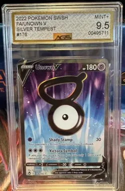 Pokemon SWSH Silver Tempest Unown V 176/195 AGS Mint+ 9.5 Full Holo Rare 2022 - Image 1