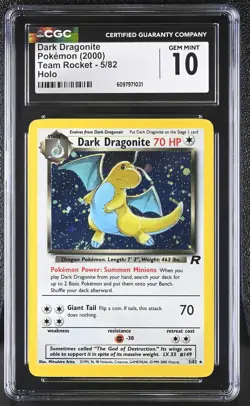 CGC 10 GEM MINT Dark Dragonite 2000 Team Rocket 5/82 Holo Pokemon Card - Image 1