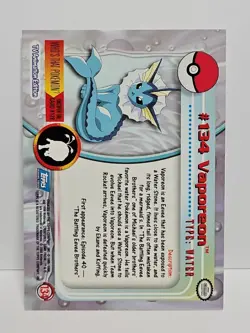 Pokemon 2000 TCG #134 Vaporeon Topps Animation Edition Series 3 Blue Logo - Image 2