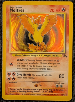 1999 Pokemon Fossil Moltres 12/62 Holo Rare Unlimited WOTC LP NM - Image 1