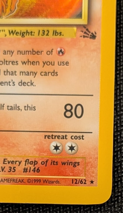 1999 Pokemon Fossil Moltres 12/62 Holo Rare Unlimited WOTC LP NM - Image 5