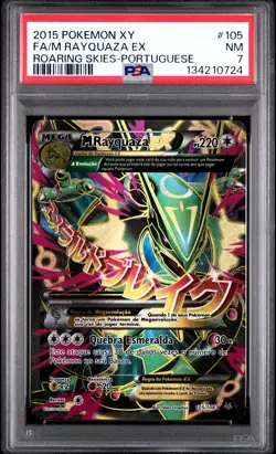 2015 POKEMON XY ROARING SKIES PORTUGUESE #105 FULL ART/M RAYQUAZA EX PSA 7 - Image 1