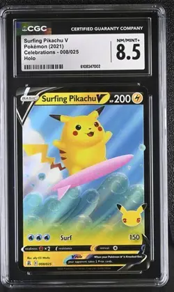 Surfing Pikachu V *CGC 8.5* Holo *Celebrations* #8 *2021* Pokemon - Image 1