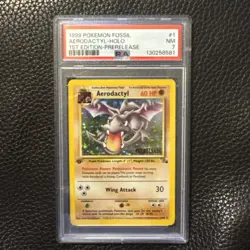 Aerodactyl 1st Edition RARE Prerelease POKEMON Card PSA 7 NM FOSSIL Holo 1/62 - Image 1