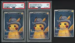 Lot of (2) PSA 9 Pokemon X Van Gogh Pikachu with Gray Felt Hat w/ One Raw Card - Image 1