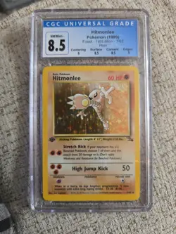 CGC 8.5 Hitmonlee Fossil 1st Edition 7/62 Cigar Stain Error Holo Pokemon Card - Image 2