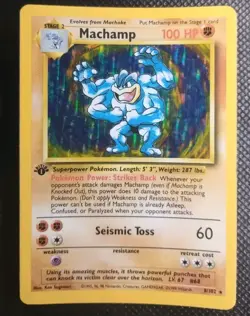 Machamp 1st Edition Pokemon Card 8/102 Base Set Rare Holo WOTC 1999 - EXC LP - Image 1