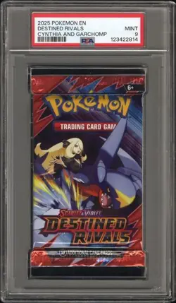 PSA Grade 9 Mint Pokemon Destined Rivals Booster Pack Cynthia and Garchomp - Image 1