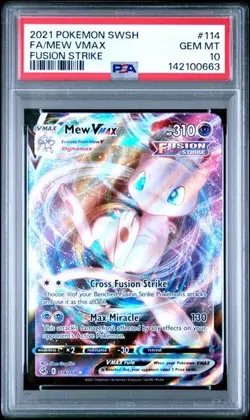 2021 POKEMON SWORD & SHIELD FUSION STRIKE #114 FULL ART/MEW VMAX PSA 10 GEM MINT - Image 1