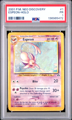 SWIRL PSA 1 2001 Neo Discovery Espeon 1/75 Holo Foil Rare Pokemon WOTC - Image 1